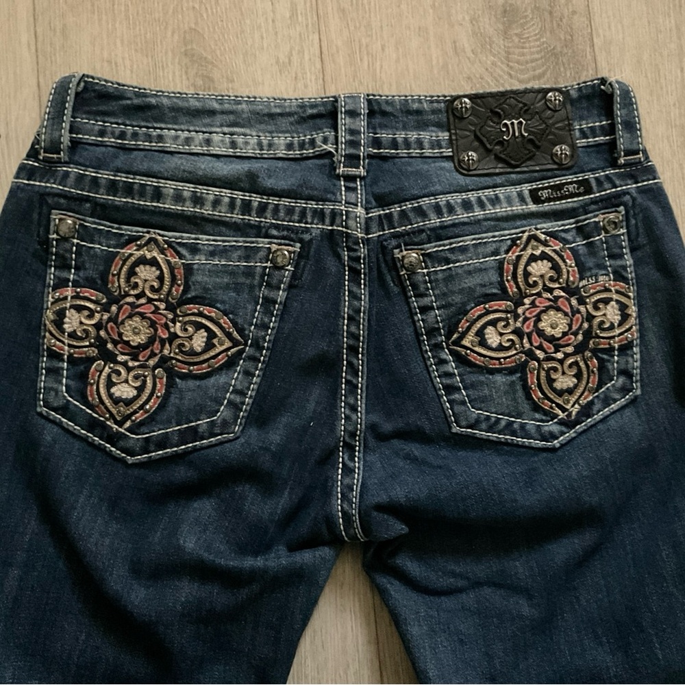Miss Me Blue Skinny Jeans with Intricate Embroidery